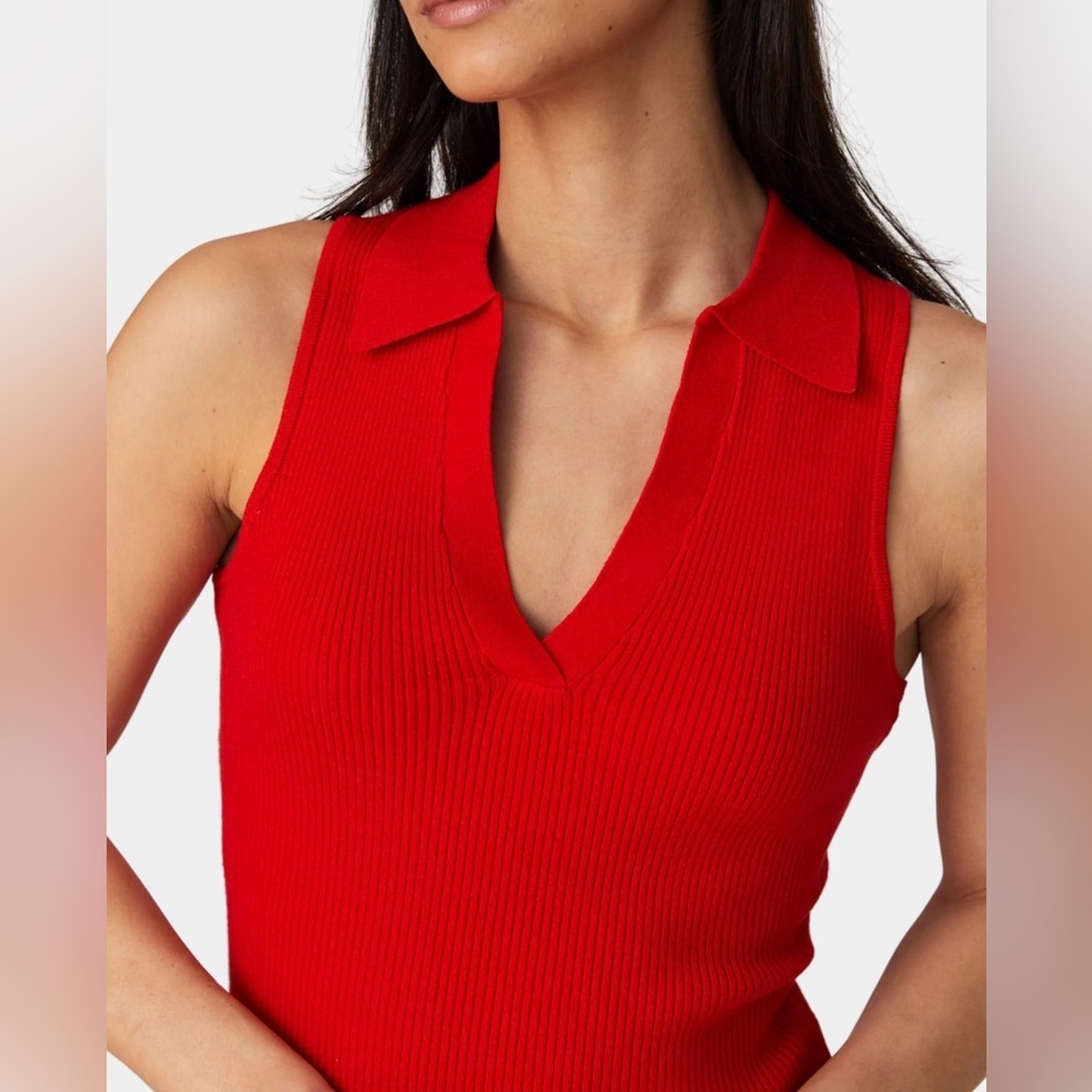 French Connection Red Sleeveless Collar Top